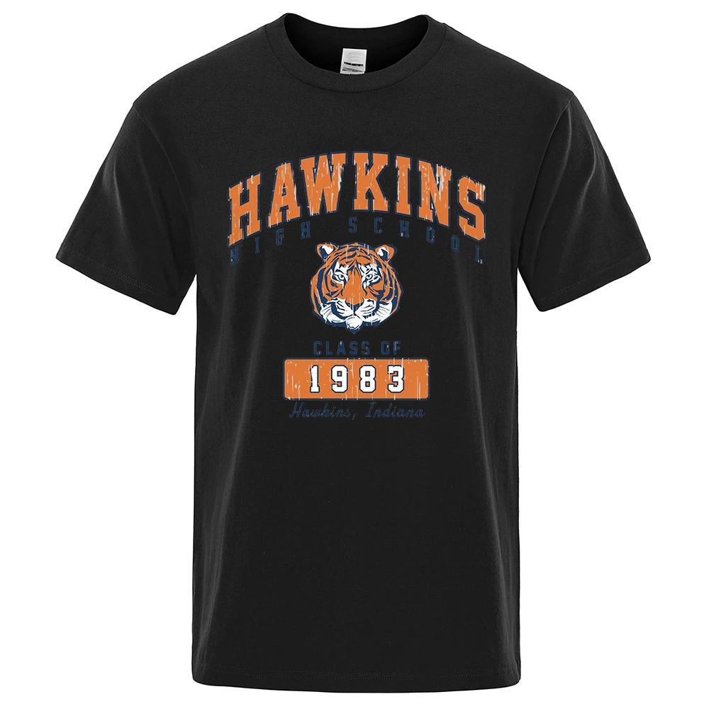 Мужская футболка Hawkins High School Class Of 1983, забавная одежда с принтом тигра, хлопковые футболки с круглым вырезом, повседневная с коротким рукавом