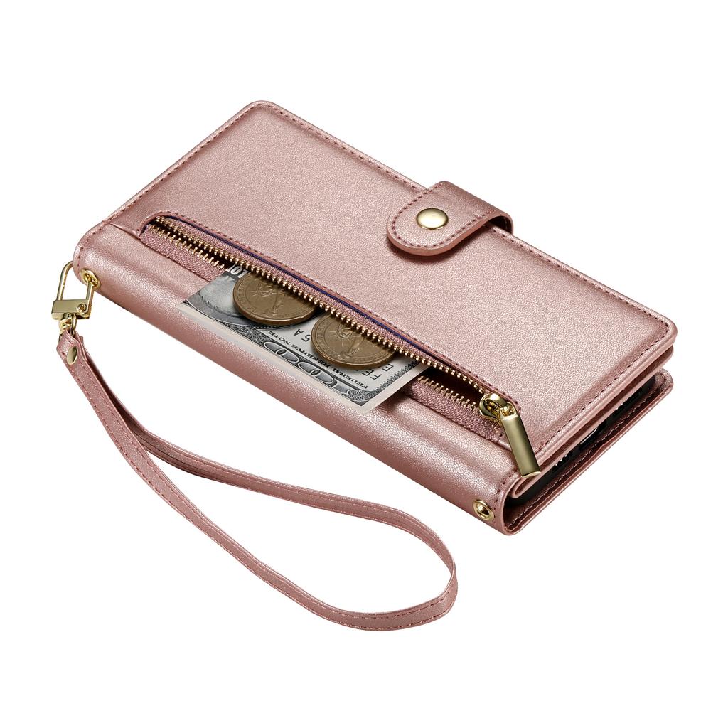 DF-011 For iPhone 16 Case Anti-Drop Leather Wallet Phone Cover with Long / Short Straps