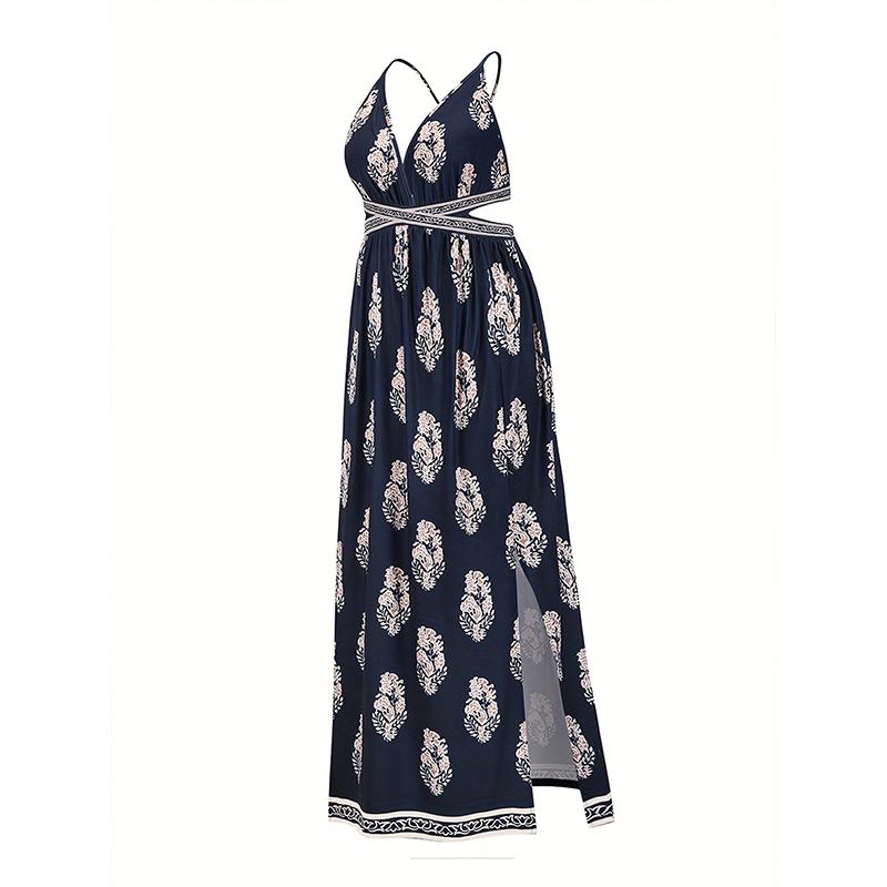 Женское вечернее платье с открытой спиной и глубоким V-образным вырезом с высоким разрезом