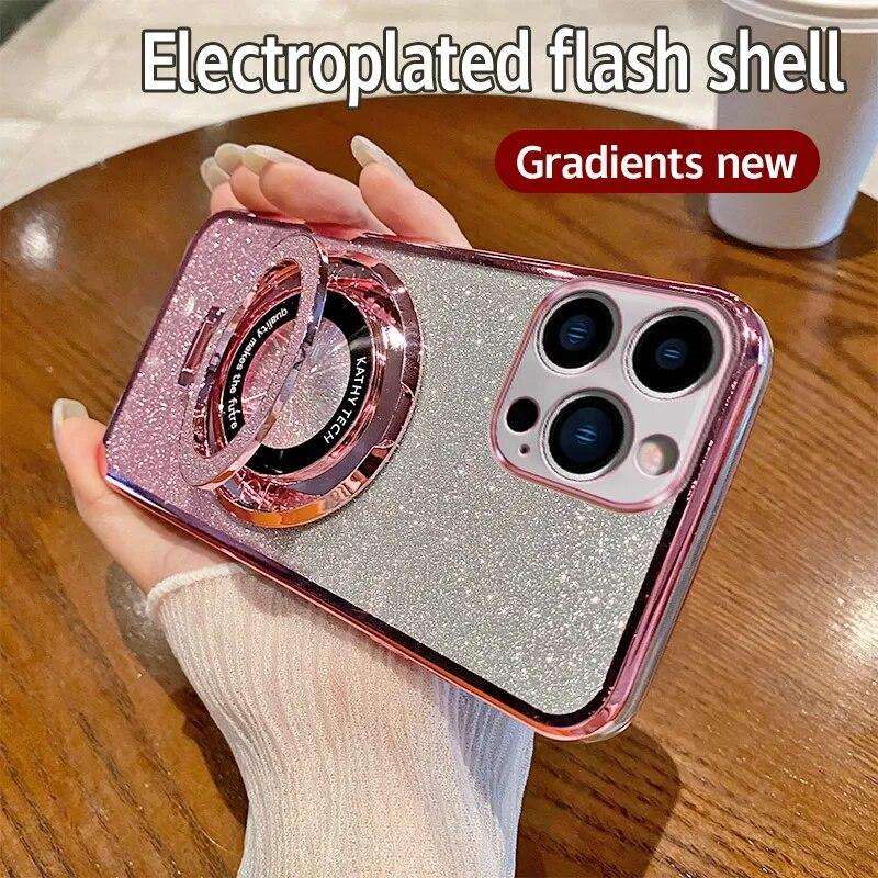 Чехол Mi 14T Pro Gradient Color Glitter Soft Silicone Case для Xiaomi Mi 14 T 13T 12T 11T 10T Pro с гальваническим покрытием, магнитным присоской, мягкий чехол из ТПУ