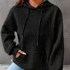 Plus Size Casual Sweatshirt, Women's Plus Solid Waffle Pattern Long Sleeve Drawstring Hooded Sweatshirt With Pockets
