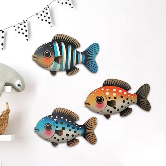 3 Pcs Wood Fish Nautical Wall Decor Rustic Fish Hanging Beach Decor Ocean Coastal Theme Vintage Fish Wall Art for Lake House Bathroom