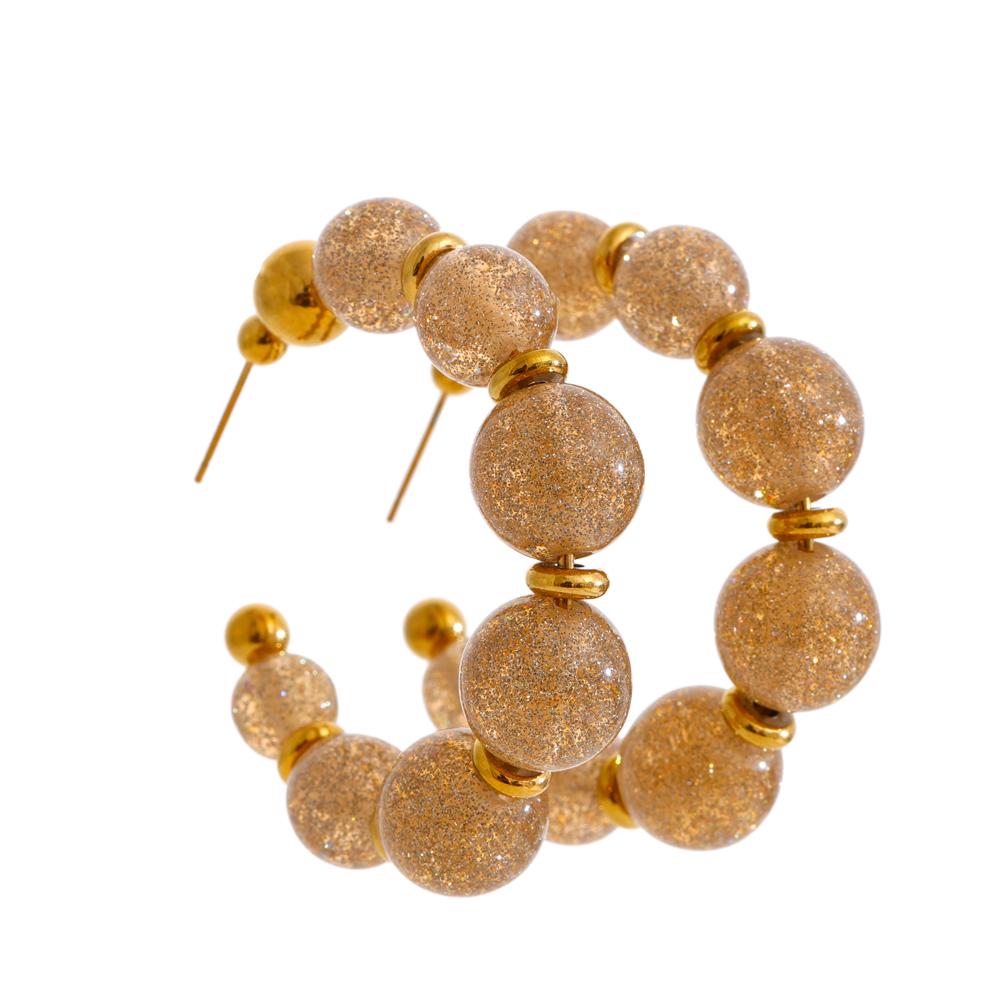 Eetit Resin Round Beads Chain C-Shape Huggie Earrings for Women Stainless Steel Handmade Fashion Trendy France Jewelry Wholesale