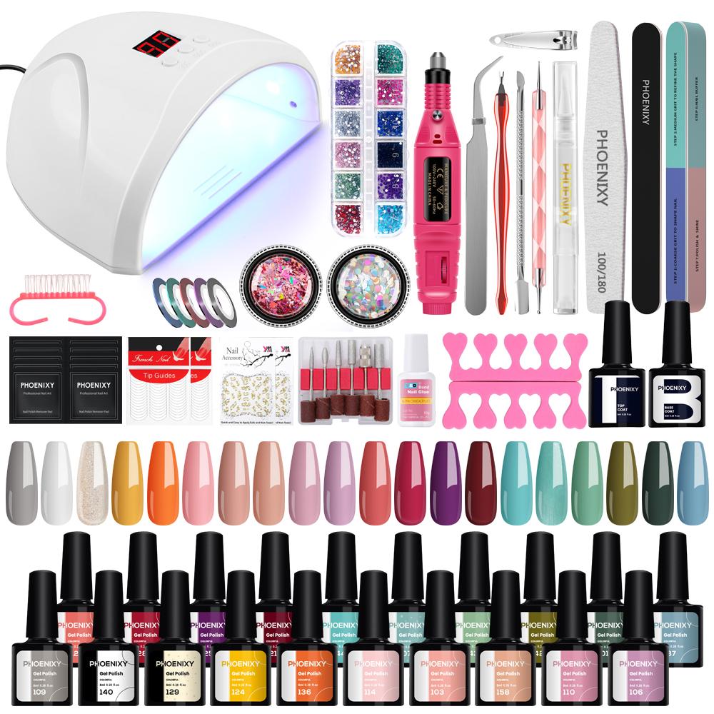 PHOENIXY Набор гель-лаков для ногтей Маникюрный набор со светодиодной лампой для ногтей 36 Вт Набор для ногтей 20 цветов УФ-гель-лак для ногтей Набор инструментов для ногтей