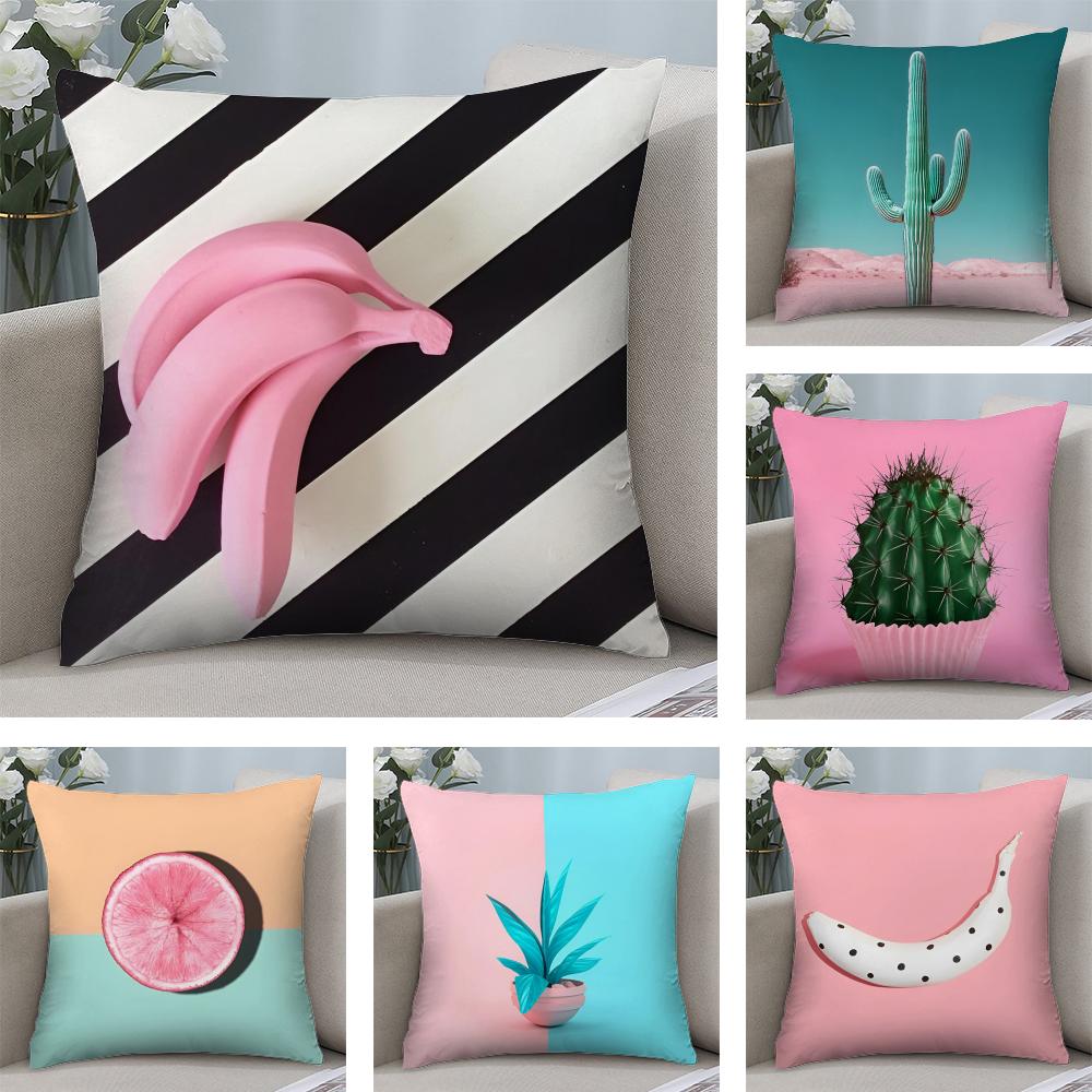 Funny Tropical Plant Fruits Cushion Cover Plush Fabric Soft DoubleSided Printed Sofa Warm Winter Home Child Gift Pillow Case