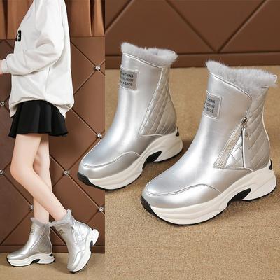 Модные ботинки на платформе женские 2025 новые зимние универсальные с внутренней платформой женские флисовые утепленные теплые ботильоны