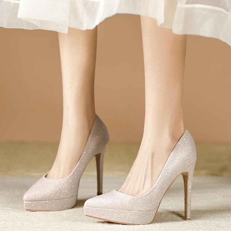 Мода 2025 Женские туфли-лодочки Задний Высокий каблук Сексуальный Тонкий каблук Высокие каблуки 12 см Остроносые лодочки Женская обувь Платформа Свадебная обувь