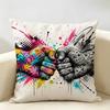 Graffiti Hands Cushion Cover Durable Hypoallergenic Organic Linen Pillow Cover Short Size Washable SkinFriendly