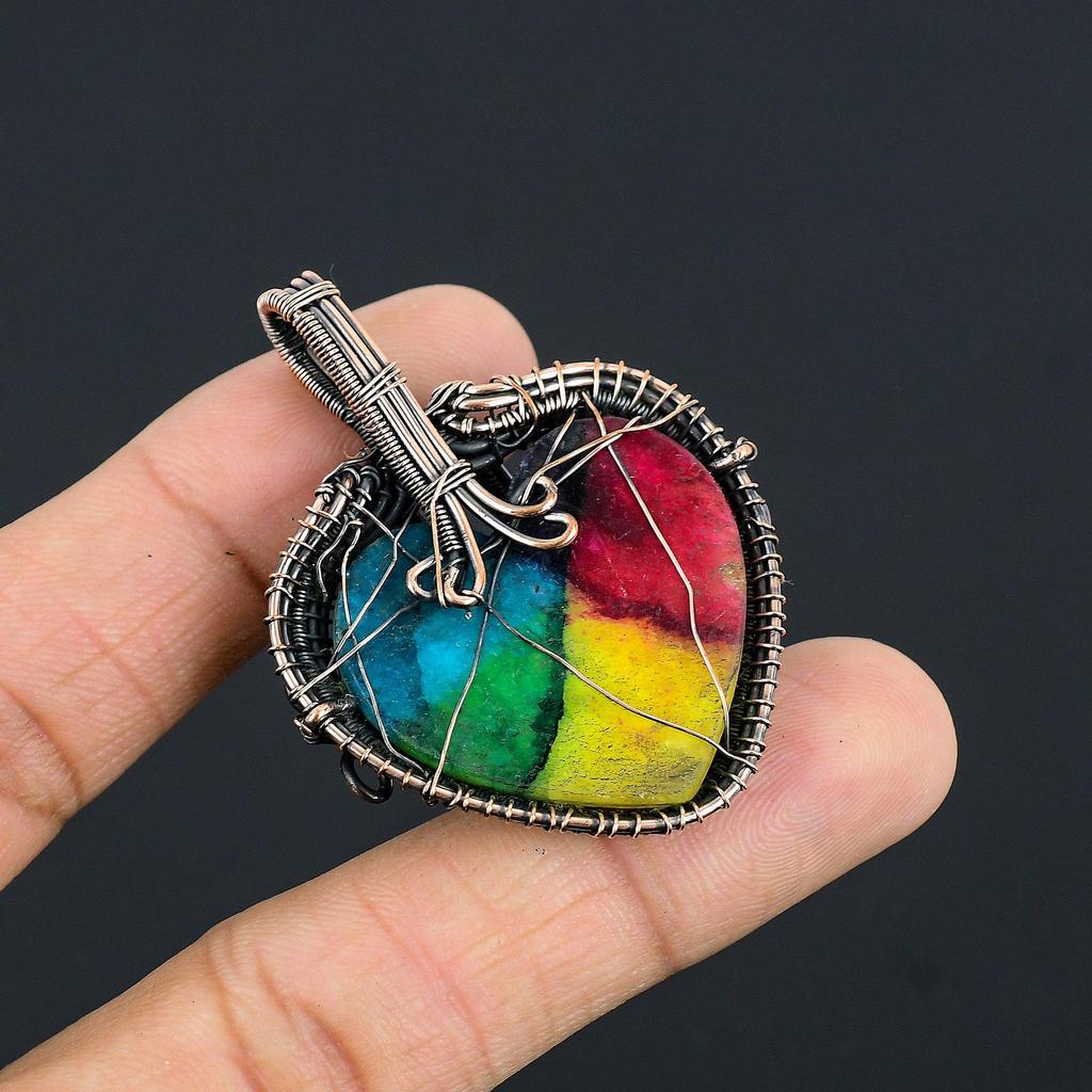Rainbow Solar Quartz 999 Copper Wire Wrapped Pendant, Handmade Gemstone Pendant Jewelry, Gifts For Wife Brand New Pendant