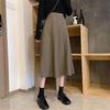 2024 Юбка миди А-силуэта с высокой талией черного цвета: Элегантный, Стройнящий, Драпирующийся, Летний стиль