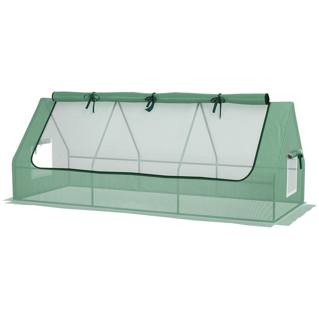 Portable Small Polytunnel, Mini Greenhouse with Mesh Windows for Indoor and Outdoor, 240x90x90cm, Green