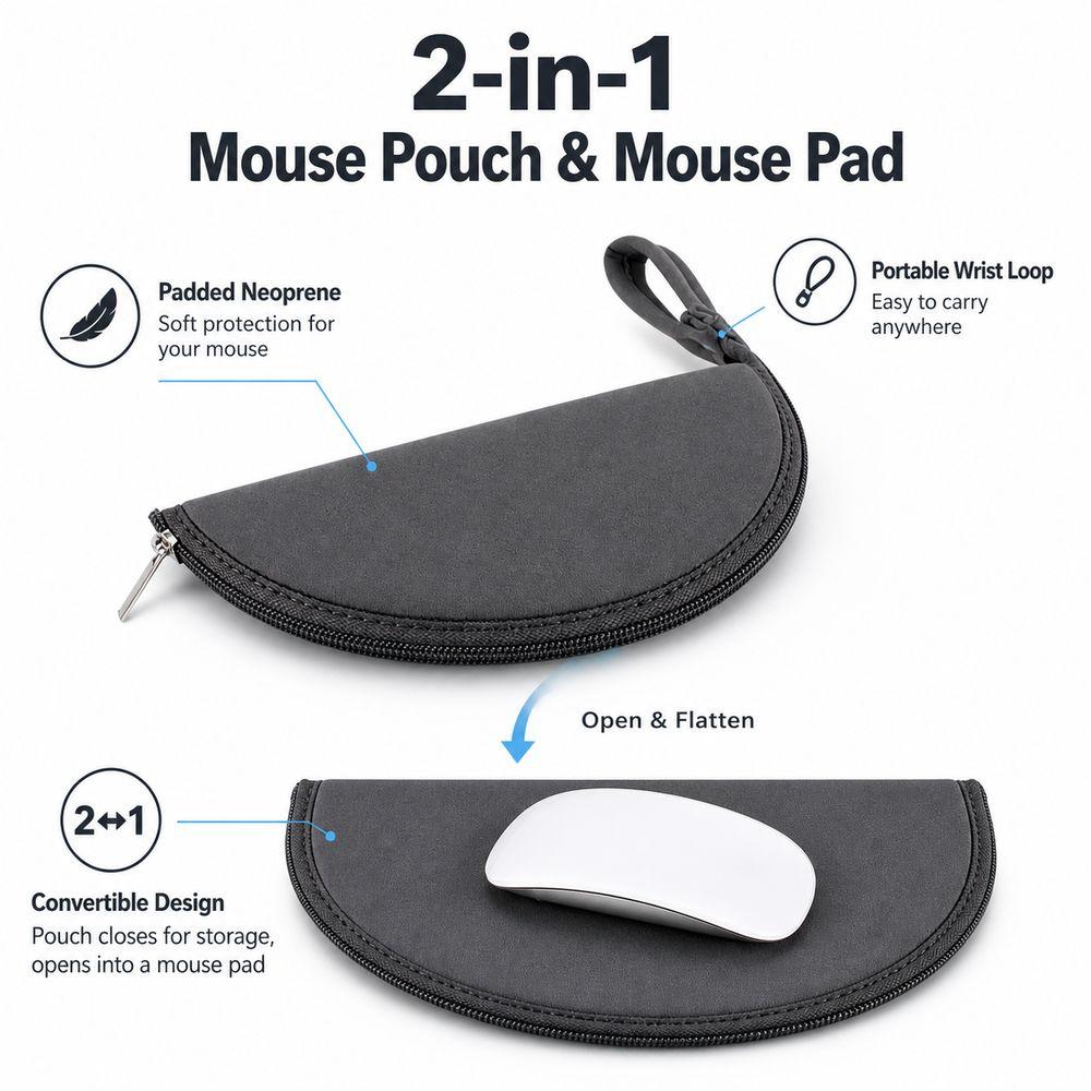 Zipper Closure Mouse Storage Pouch Convertible Mouse Pad Mouse Pad Pouch Laptop Accessories