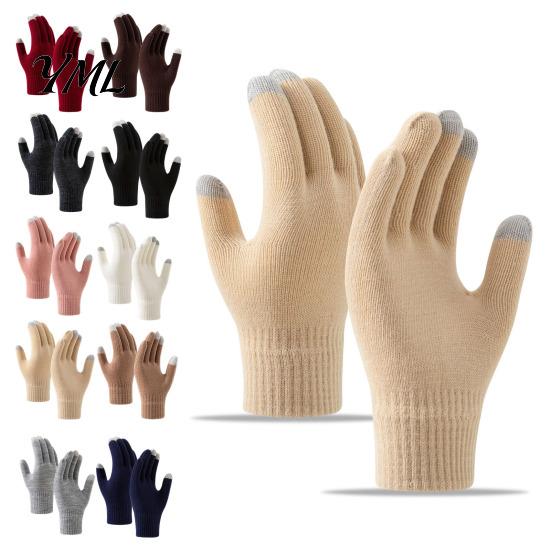 Elastic Ribbed Cuff Hand Warmers Knitted Touchscreen Gloves for Women Men, Winter Warm Five Finger Gloves, Skiing Snowboard Gear Thermal Cold Weather