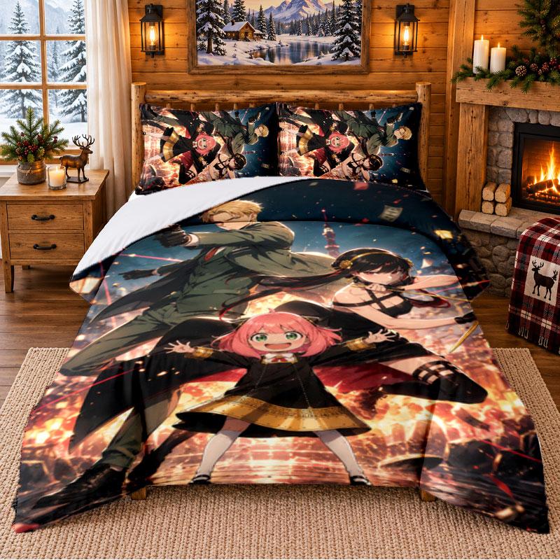 Spy × Family Pattern Bedding 3Pcs Set Bed Sheet And Pillowcases For Indoor Bedroom