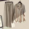 Women Two Piece Shirt Set Button Down Long Sleeve Shirt Wide Leg Pants Set Casual Cotton Lounge Outfit Suit for Spring Summer