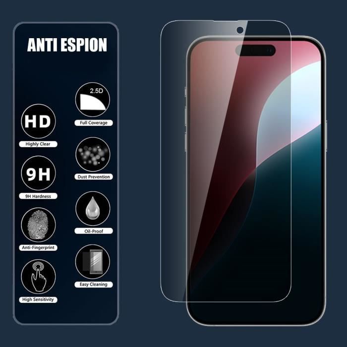Защитная пленка из закаленного стекла - Черная - для iPhone 16 Plus - Набор из 4 шт. - Защита от царапин - Антишпион