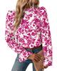 Azura Exchange Rose Floral Print Flounce Sleeve Keyhole Back Blouse