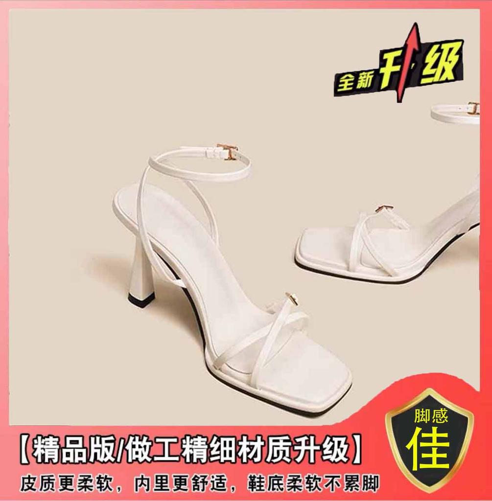 Niche французские босоножки на высоком каблуке женская обувь 2025 новое лето фея стиль темперамент черные римские туфли с тонкими ремешками