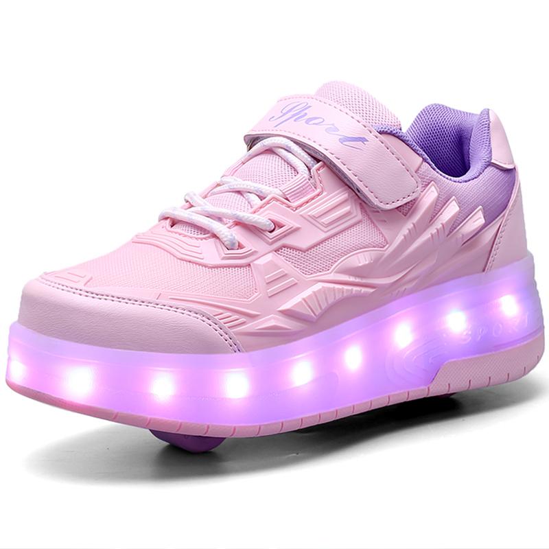 Фонарь для обуви, колесо для коньков, двойное колесо, спортивная обувь на плоской подошве, переключатель зарядки, обувь для бега для взрослых и детей 29-40, обувь для катания на роликах