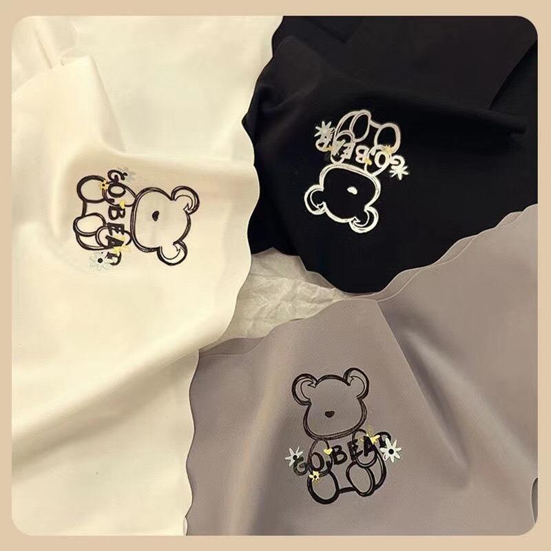 Женские бесшовные трусы Ice Silk с волнистым узором и принтом в виде медведя