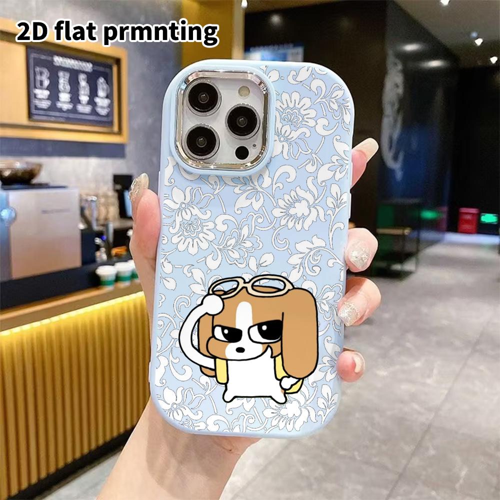Phone case: 2D flat design suitable for iPhone 18 17 16 15 14 13 Pro protective case, couple style, little dog wearing glasses, Christmas and Hallowee