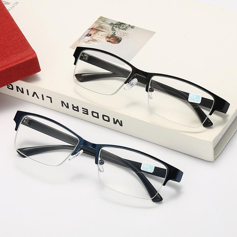Men'S Half-Frame Metal Reading Glasses Metal Alloy Glasses Frame Business Half-Frame Anti-Blue Reading Glasses