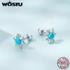 WOSTU 925 Sterling Silver Tiny Sun Stud Earrings for Women Trendy Fine Wedding Jewelry Blue Turquoise Piercing Earrings