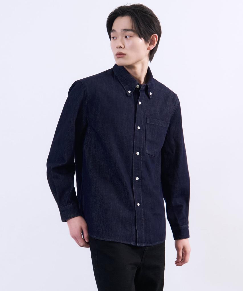 PLAC Non-Fade Long Sleeve Denim Shirt Deep Blue
