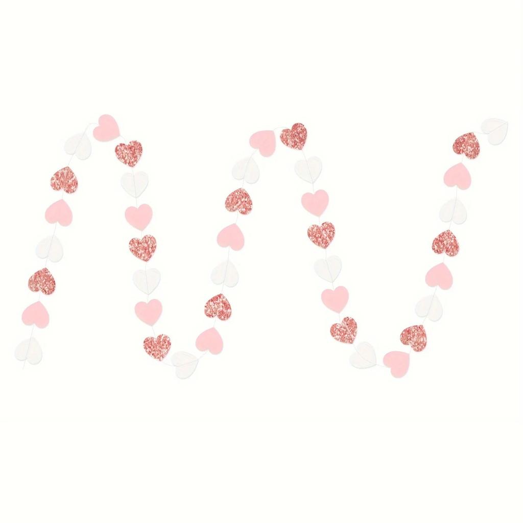 1pc Rose-Golden Pink White Party Decorations - Paper Heart Streamers Garland Galentines Valentines Day Decorations