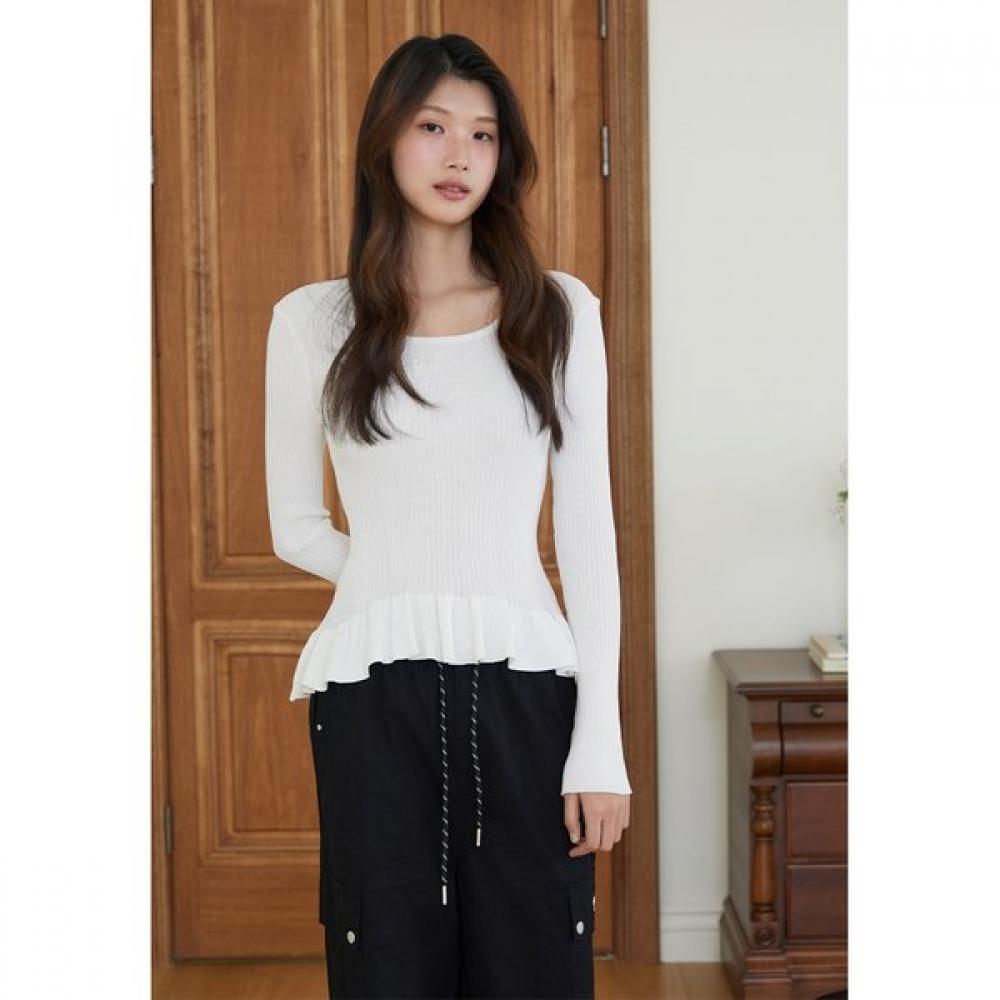 Egoist Unbalanced Ruffle Square Neck Knit Top Es2okl03