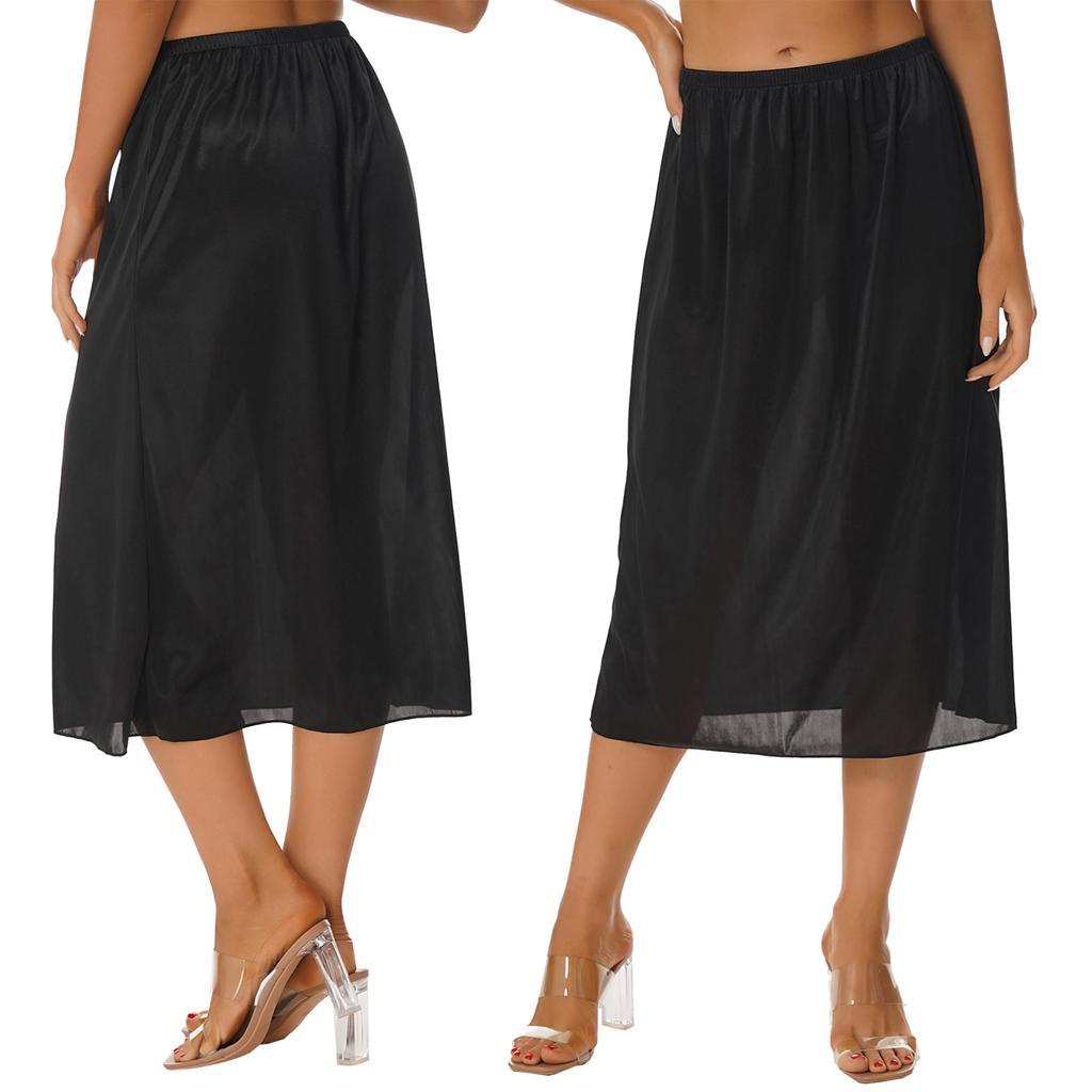 Женская однотонная нижняя юбка с эластичной резинкой на талии, внутренняя юбка-миди, длинная нижняя юбка