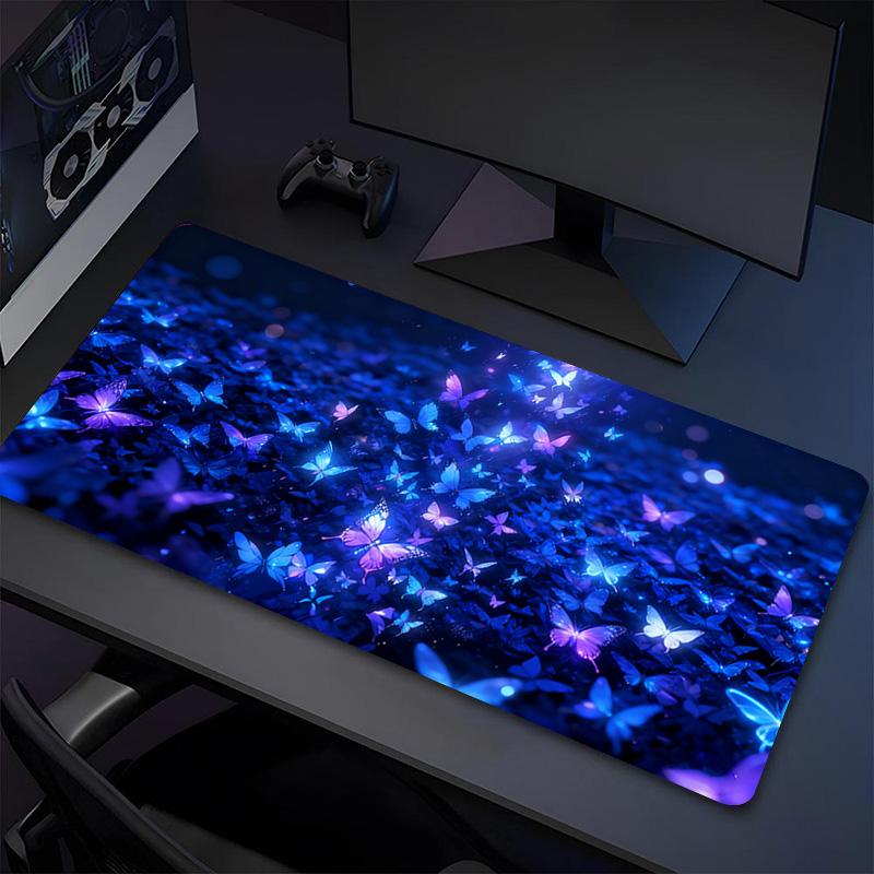 Blue Butterflies Xl Gaming Mouse Pad Nonslip Rubber Base Stitched Edge Waterproof Desk Mat For Pc Laptop Gamer Office Computer Accessories C927114