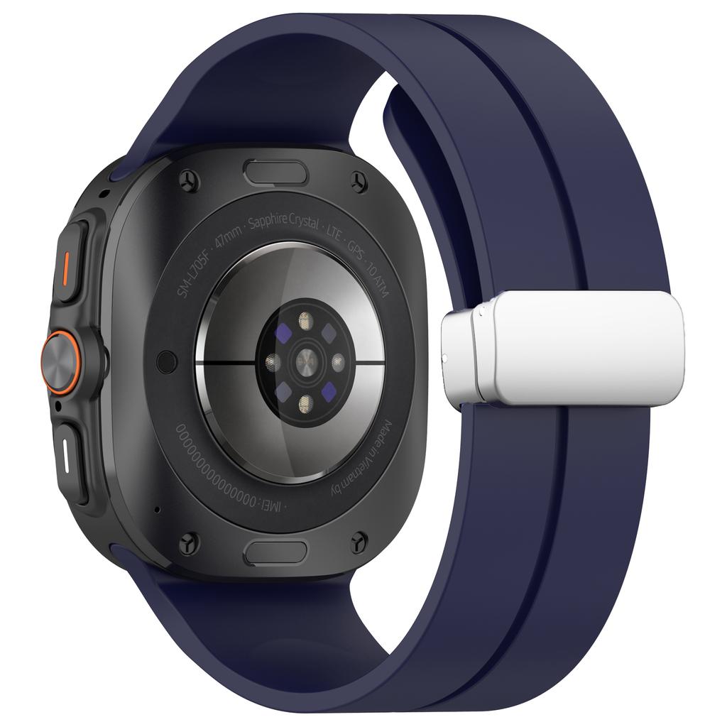 For Samsung Galaxy Watch Ultra 47mm Silicone Smartwatch Band Wrist Strap with Silver Magnetic Folding Buckle