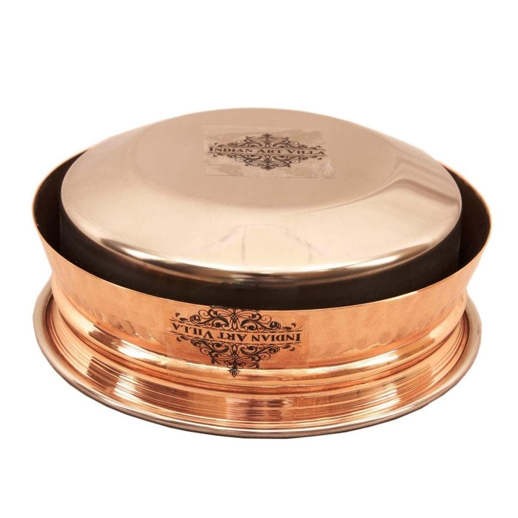 Steel Copper Induction Handi Bowl with Lid, Serveware & Tableware, Home Restaurant, 2000 ML