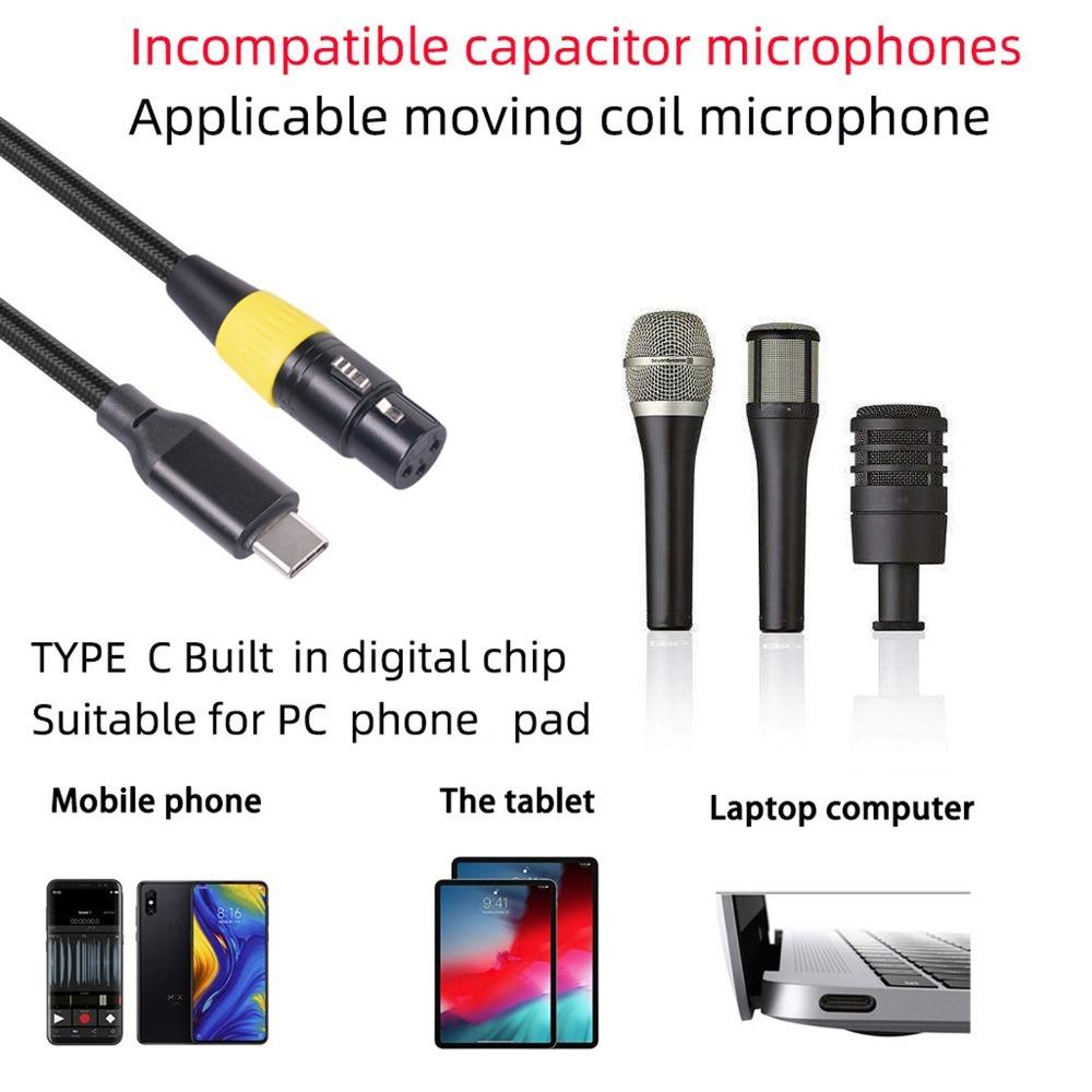 Flexible Type C Male to XLR Female Cable 3 Pin XLR USB C Microphone Cable  For Phone