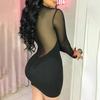 Feminine Sense Fashion Элегантное платье Женское Сексуальное Сетчатый рукав Кружевная строчка Мини-платье