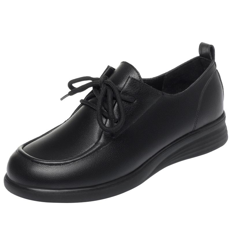 Женские черные рабочие туфли на шнуровке, весенне-осенние, из мягкой кожи, с мягкой подошвой, не устают после долгого стояния,