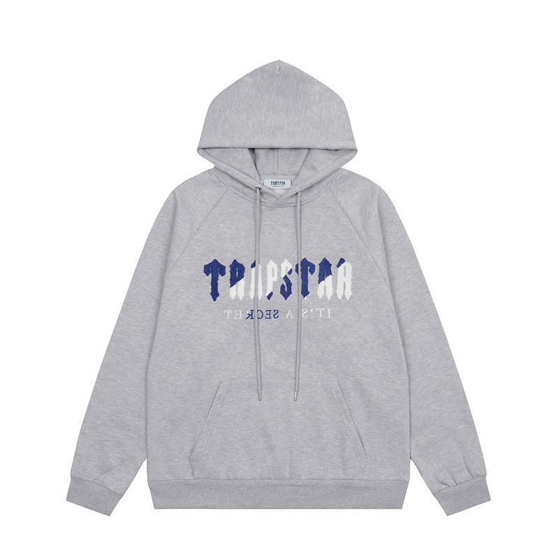 Trapstar Unisex Blue & White Embroidered Towel Hoodie - Casual Couple Style