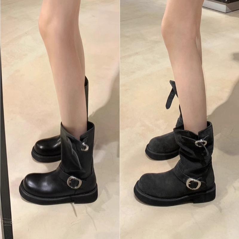 Wasteland Dunes~ Super Soft Waxy Thick-soled Locomotive Buckle Short Boots Women's Martin Boots Pile Boots