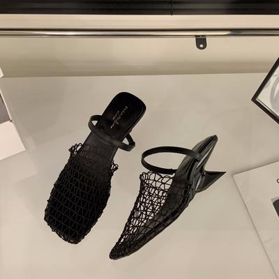 Французская плетеная сетчатая полая сумка, шлепанцы с открытой пяткой, женская обувь, носить лето 2025, танкетка, высокий каблук, римские сандалии