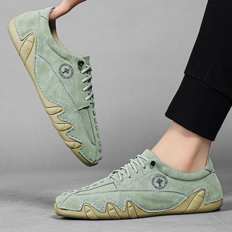 Модная повседневная обувь для ходьбы Легкая вулканизированная обувь Нескользящая Удобная Дышащая для ежедневной носки Балетки Мужские кожаные кроссовки на шнуровке