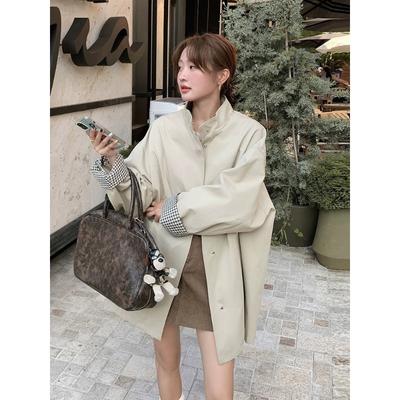 Светло-хаки корейский стиль ветровка средней длины для женщин весна и осень новое повседневное универсальное пальто