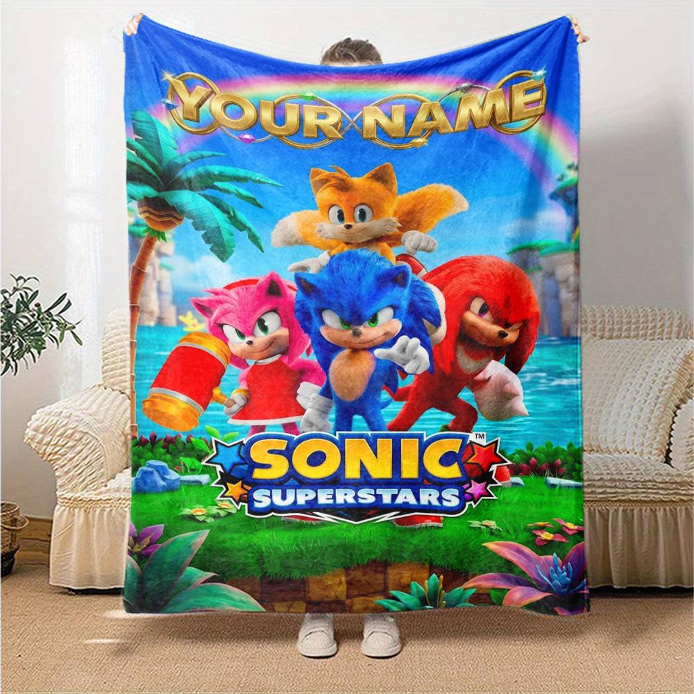 Name Custom Super Blue Hedgehog Print Flannel Blanket High Quality Warm Comfortable Cover for All Seasons Perfect for Gifts Home Decor