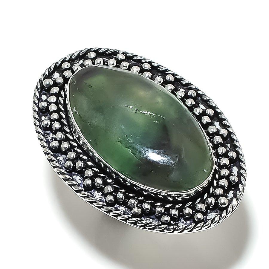 Зеленый Флюорит Ручная работа 925 Стерлинговое Серебро Ювелирное Кольцо Размер 6 e8I34