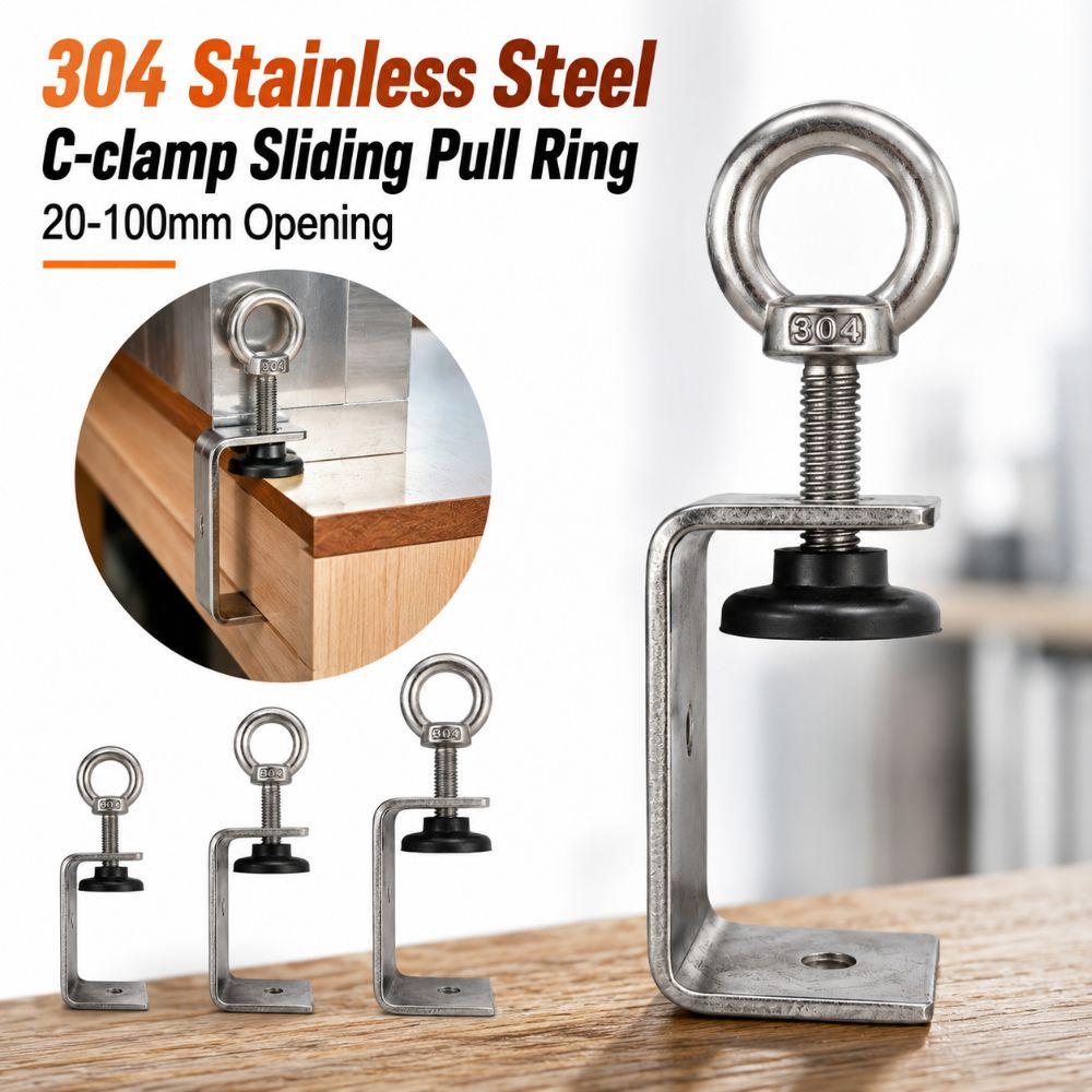 1pc 304 Stainless Steel Square Clamp Pull Ring Fixed Holder Clip C-clamp Hardware Fasteners