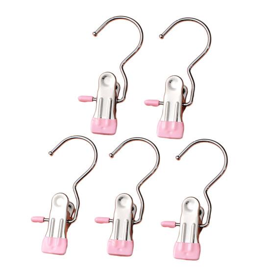 5 шт. многофункциональный зажим для сушки одежды с крючком, компактный металлический крючок из нержавеющей стали с резиновым покрытием