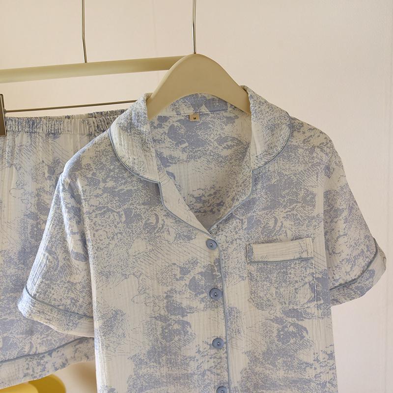 Женский летний пижамный комплект из чистого хлопка - Милый, Дышащий, с коротким рукавом и шортами