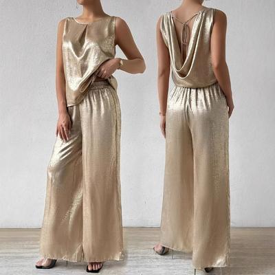 Женская мода летний безрукавка жилет топ высокая талия висячие широкие брюки