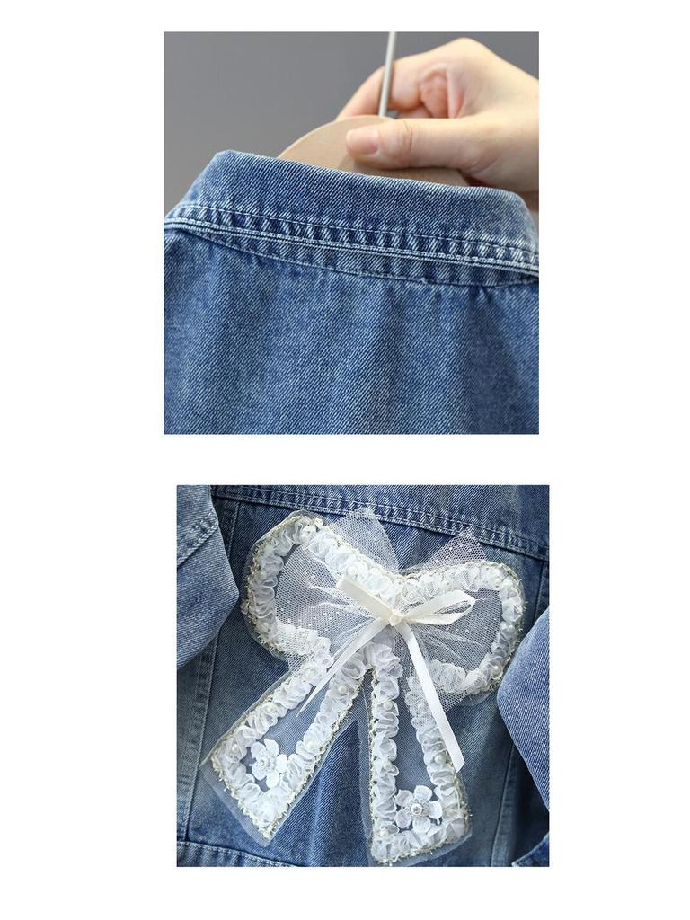 Джинсовая куртка с бантом для девочек на весну/осень – Модный корейский стиль для детей