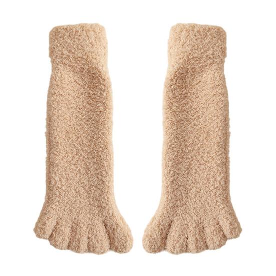 1 пара носков с пальцами из кораллового флиса, зимние толстые теплые носки с пятью пальцами и раздельным пальцем, напольные носки, плюшевые носки для сна, нескользящие носки до середины икры для дома